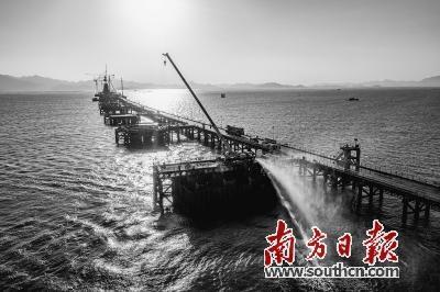 黄茅海跨海通道项目塔吊林立、机器轰鸣。受访者供图