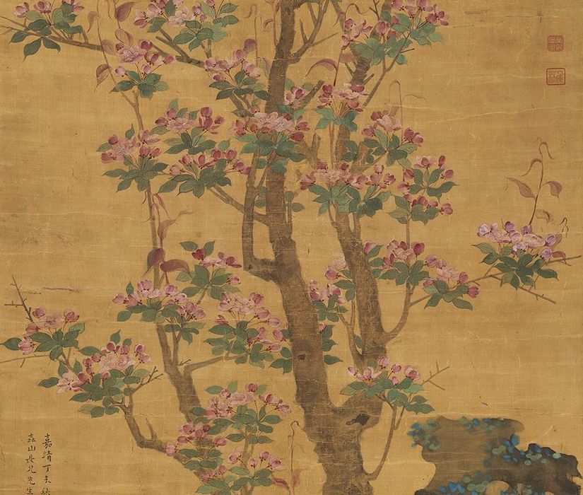 明 陈栝 《海棠》轴(局部) 台北故宫博物院藏