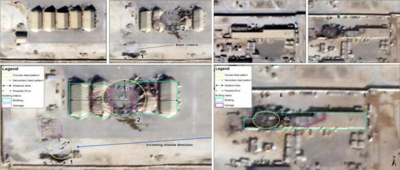 伊朗导弹袭击前后的卫星图对比
