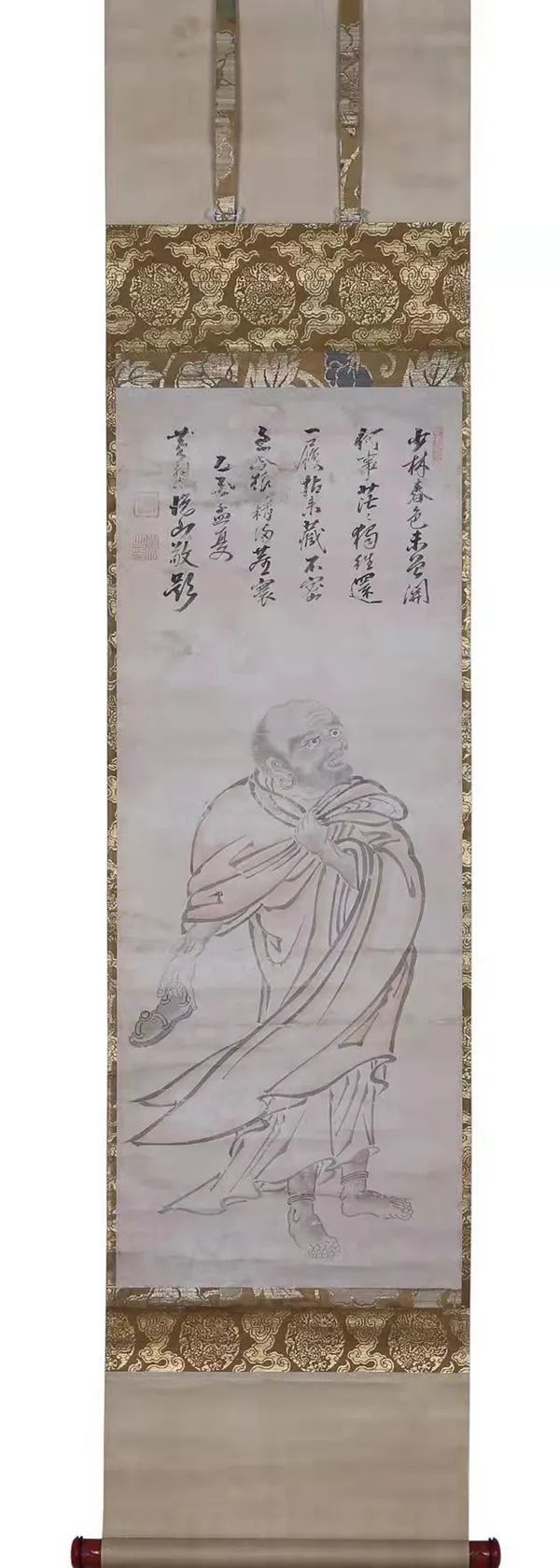▲悦山道宗达摩相赞,悦山道宗(1629-1709),中国画,84x32.5cm,1701,杭州永福寺藏