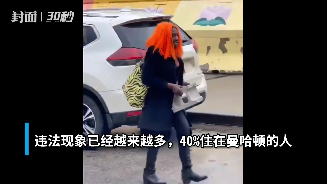 30秒｜美国纽约一戴假发女子用砖块砸烂车窗盗窃