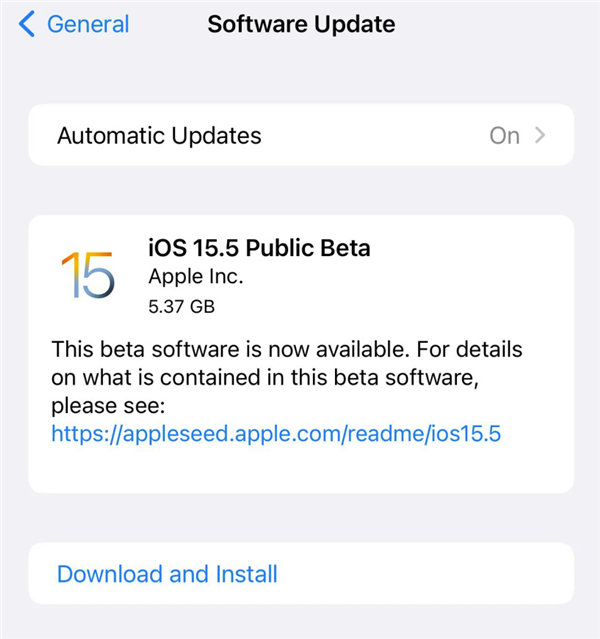 苹果iOS 15.5首个公测版发布：小幅更新、开发全新内置应用