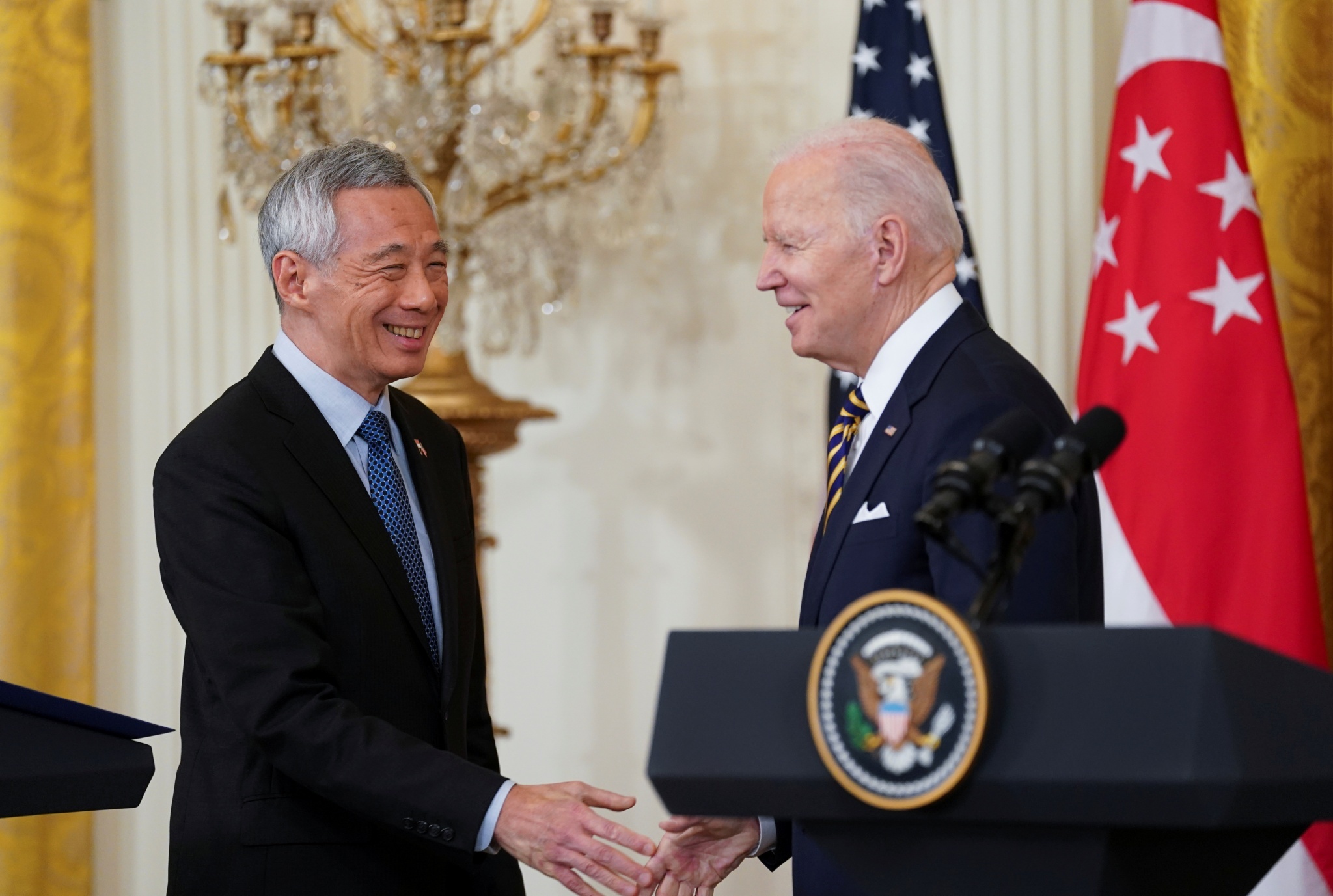 当地时间2022年3月29日，美国华盛顿，美国总统拜登与来访的新加坡总理李显龙举行会晤，并出席联合新闻发布会