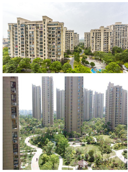 上：“莱顿小城”建筑楼；下：“保利叶上海”建筑楼。