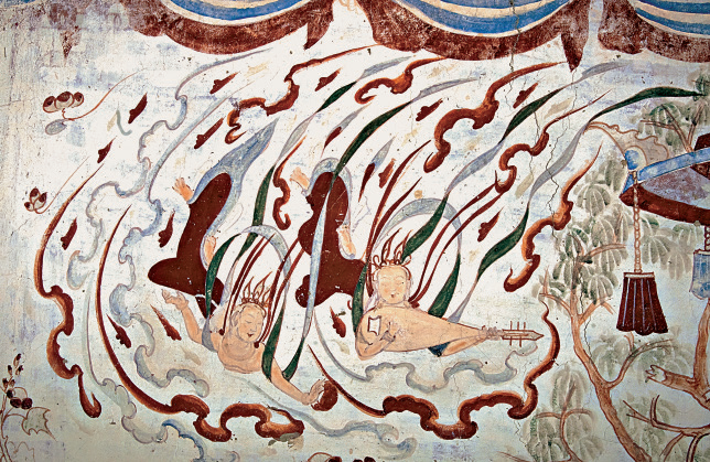 莫高窟第313窟北壁说法图中的飞天