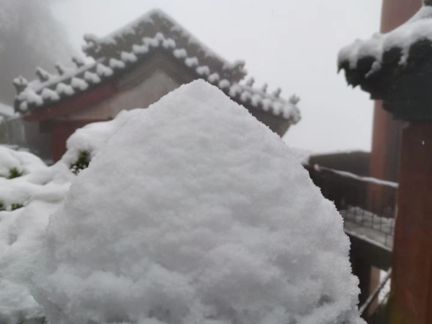 倒春寒来袭 十堰武当山四月飞雪刷屏朋友圈