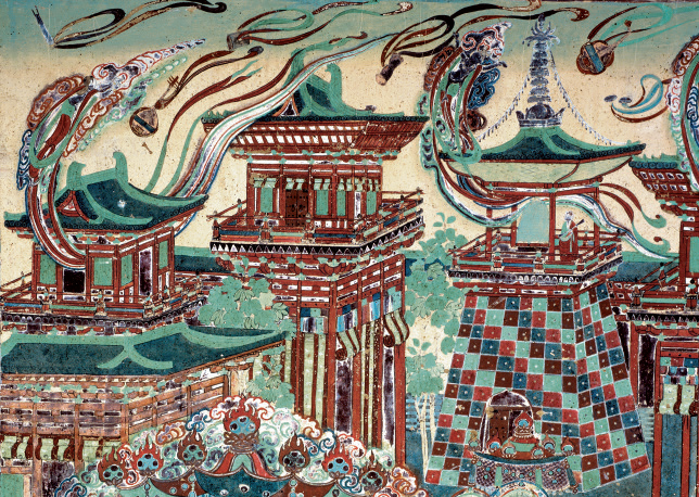 莫高窟第217窟北壁穿行于楼阁中的飞天