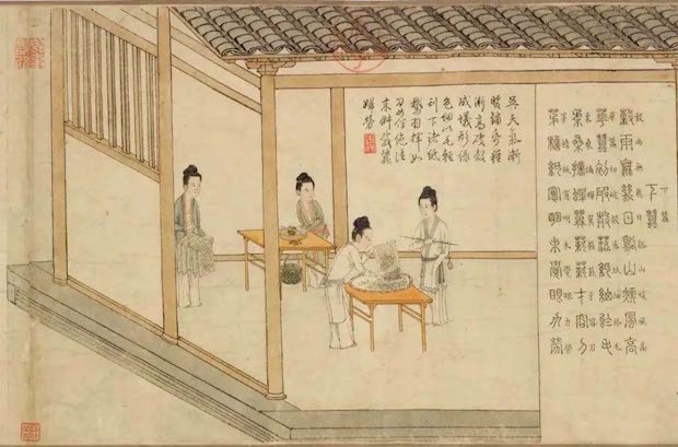 元 程棨摹宋楼璹作《蚕织图&middot;下蚕》