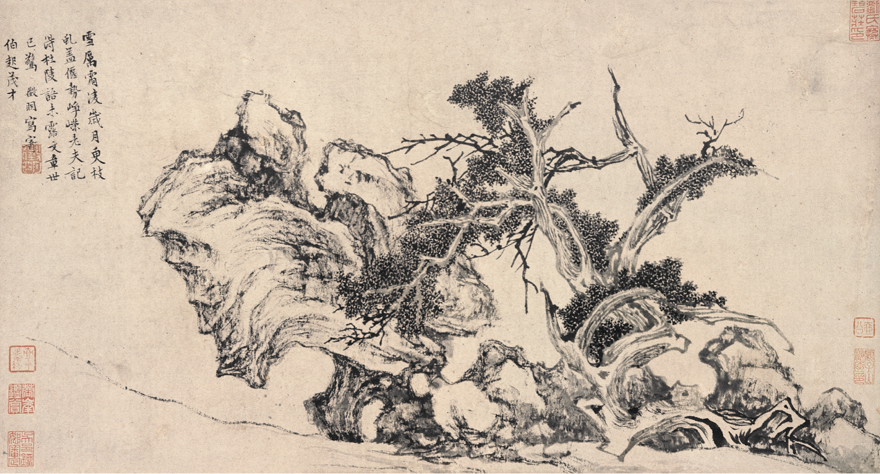 《古柏图》(明 文徵明),现藏美国纳尔逊-阿特金斯艺术博物馆(《海外