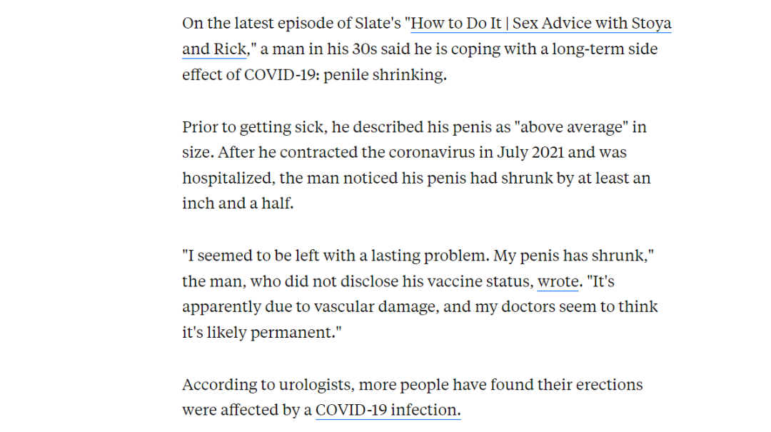 图片来源：Insider. Man says COVID caused his penis to shrink by an inch and a half