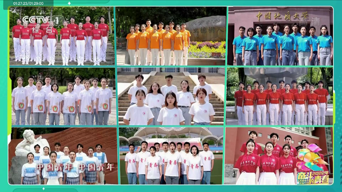 学校参演节目《中国青年》CCTV1播出画面（第一排左一）