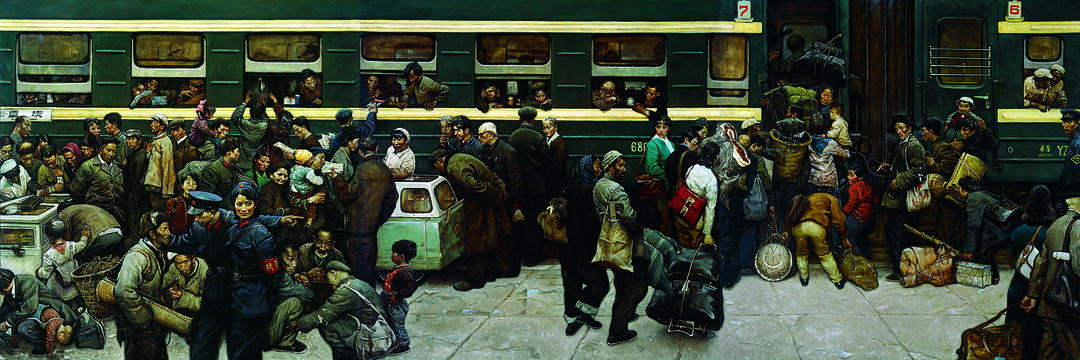 图1《赶火车》(油画)