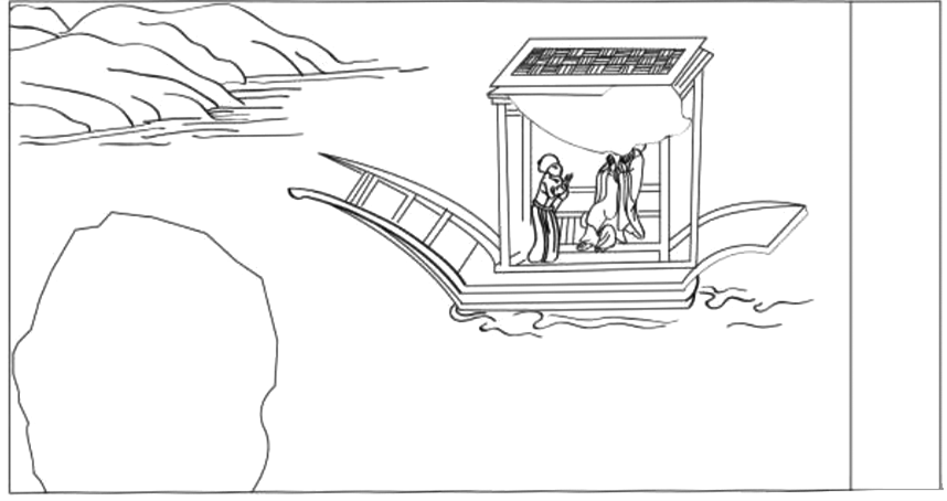 第19窟（萬佛洞）左壁《海神難問船人》原圖及線描圖