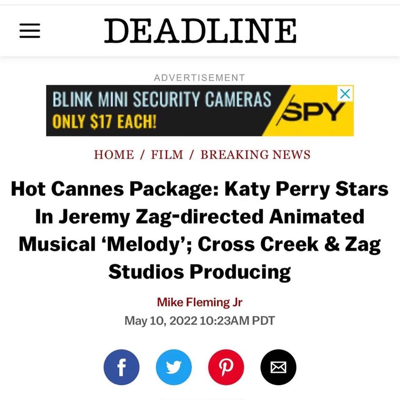 凯蒂·佩里将主演动画歌舞片《麦乐蒂》 并为该片创作演唱歌曲