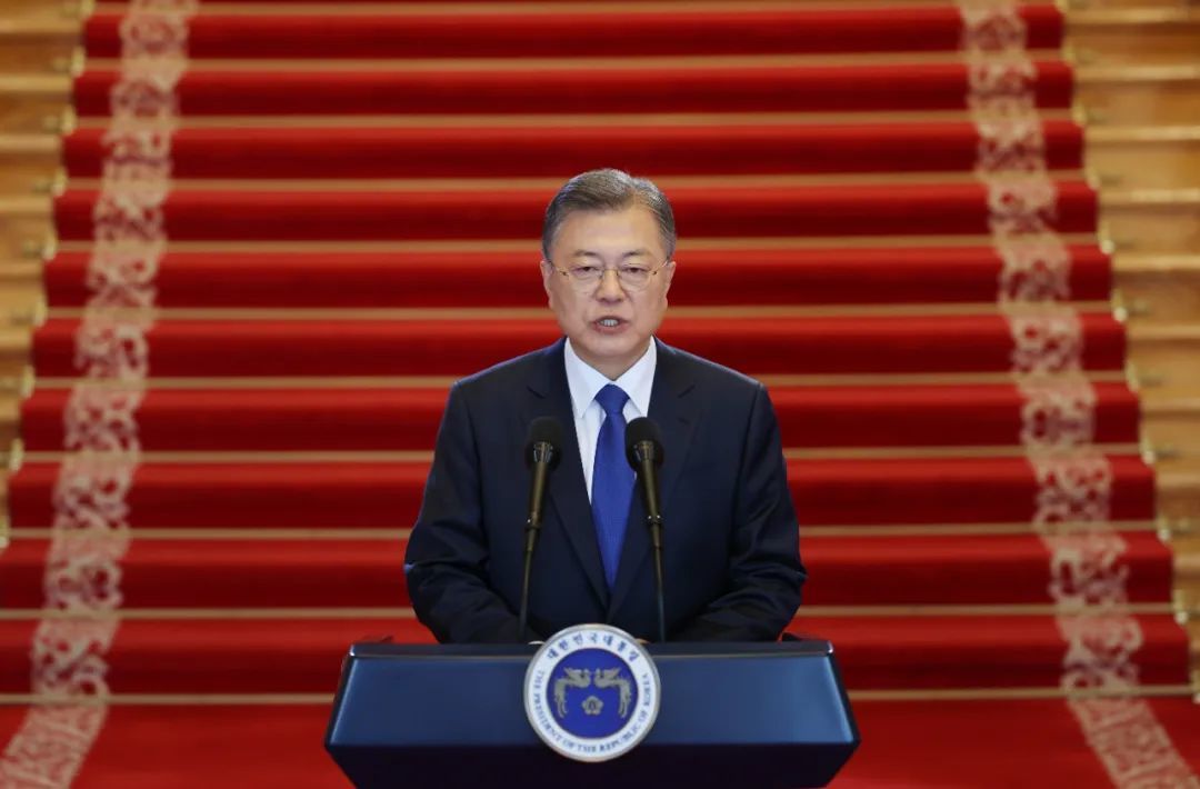 当地时间2022年5月9日，韩国首尔，韩国总统文在寅在青瓦台发表卸任演说。图/IC photo