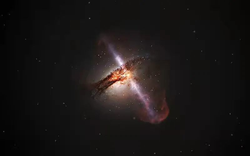 艺术家绘制的超大质量黑洞的高速喷流示意图 | ESA/Hubble, L.Calçada (ESO)