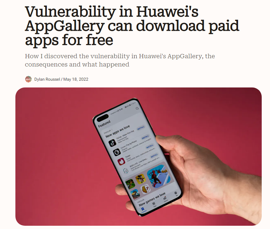 安卓开发者发现华为AppGallery漏洞可免费下载付费应用