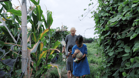 邢永恒和三个孩子在田间
