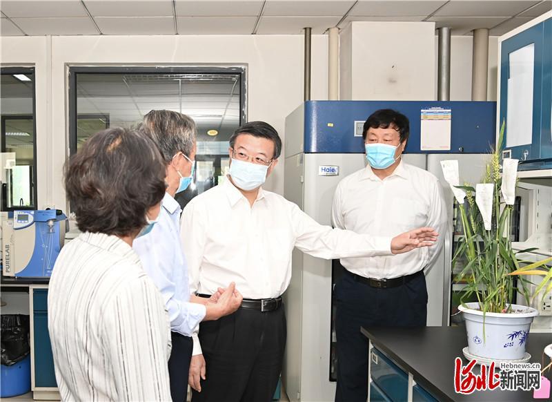 5月24日上午，省委书记倪岳峰在河北师范大学调研。这是倪岳峰在河北师范大学细胞生物学实验室，实地了解学科建设和成果研发情况。 河北日报记者赵海江摄
