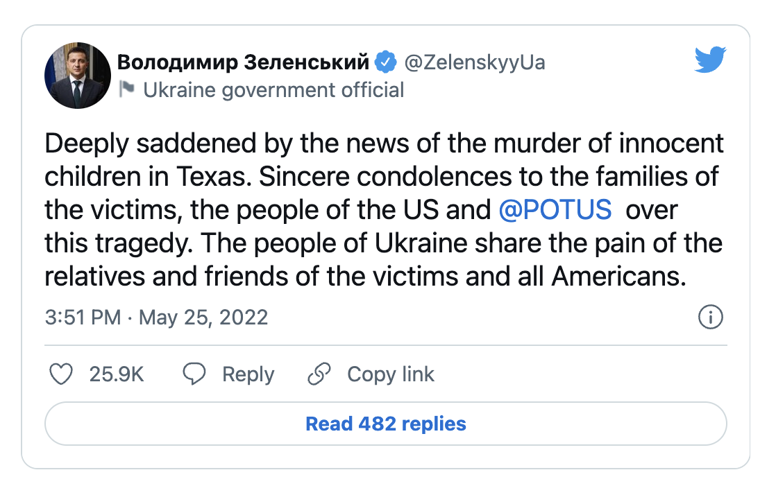 乌总统和外长回应美国枪击案：我们和美国朋友一样痛苦