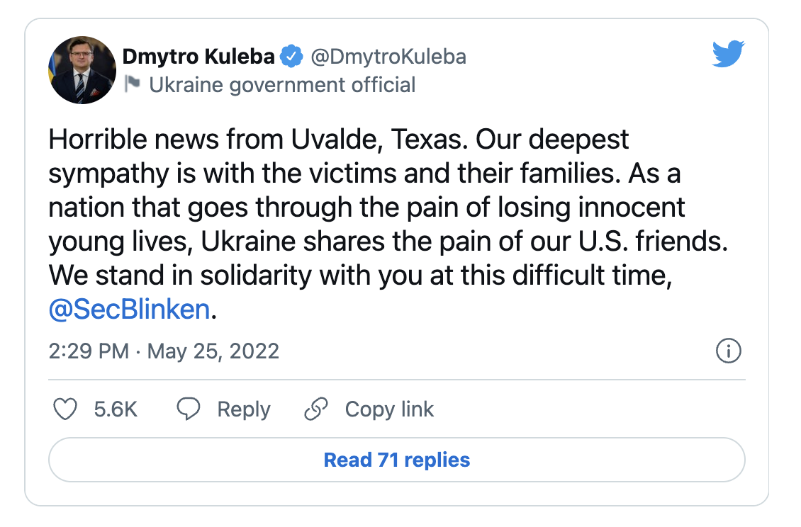 乌总统和外长回应美国枪击案：我们和美国朋友一样痛苦