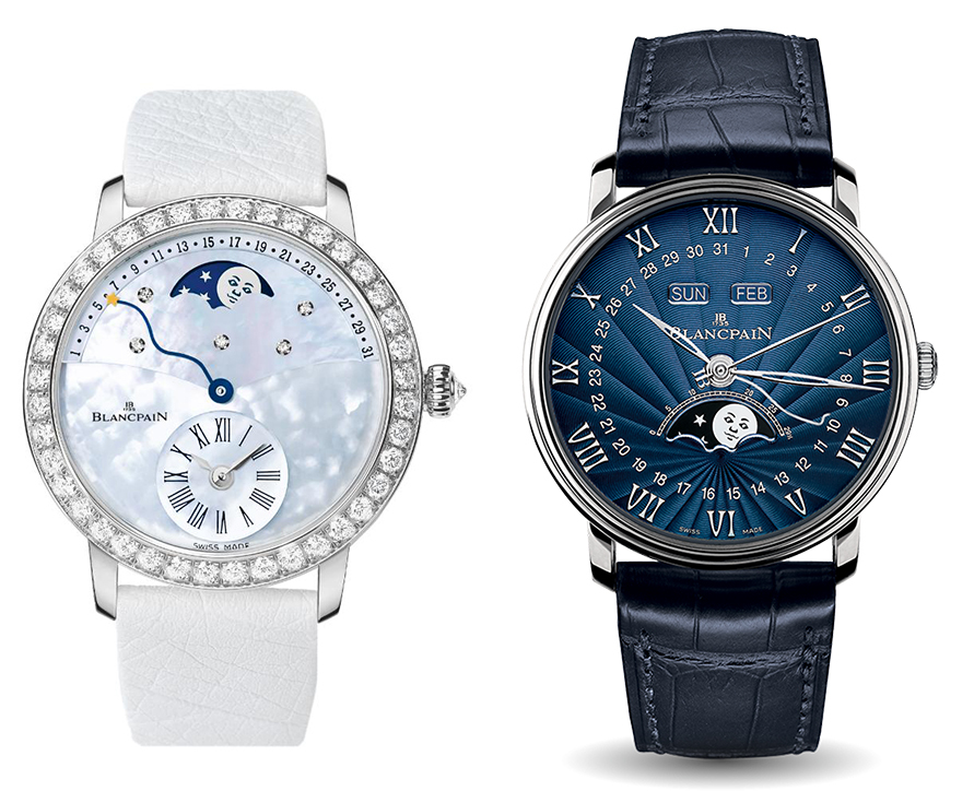 宝珀Ladybird女装系列月亮美人偏心日期逆跳腕表与宝珀经典V系列全历月相腕表