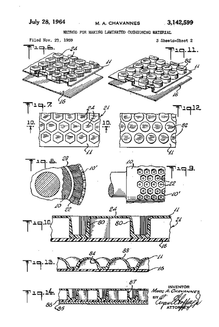  气泡膜专利图稿. 图片来自：Smithsonian Magazine