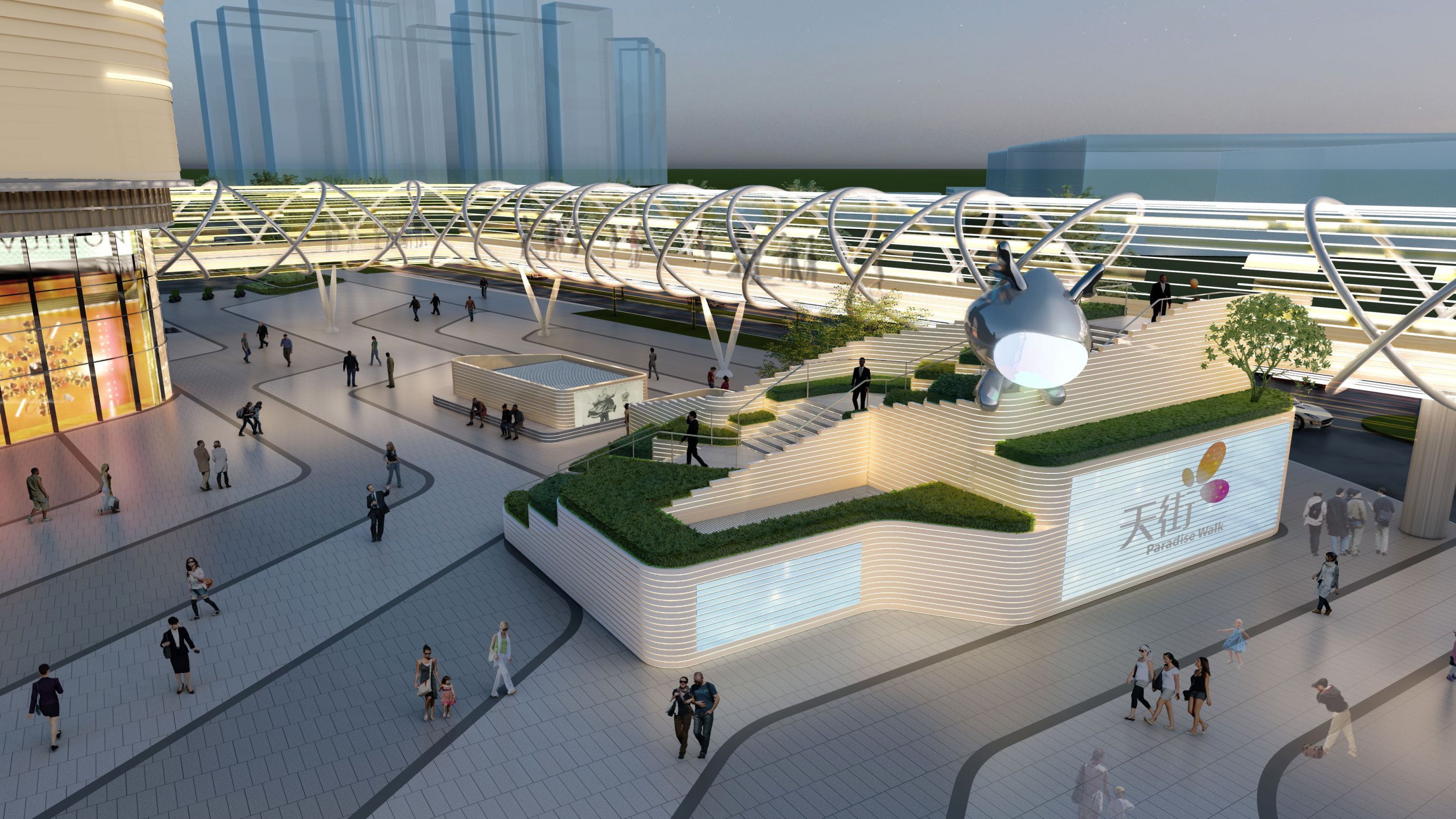 空中连廊将实现商场与地铁站等公共设施的连通（效果示意图）。