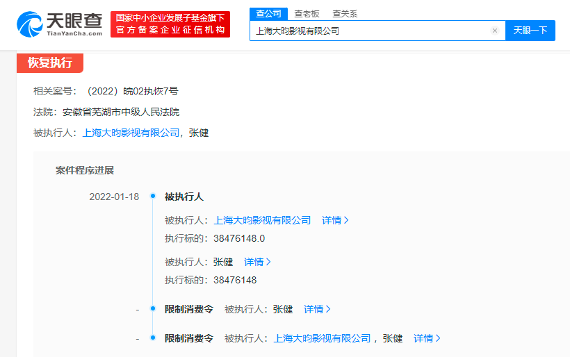 张若昀父亲张健及其公司被限制消费 1月曾被列为被执行人