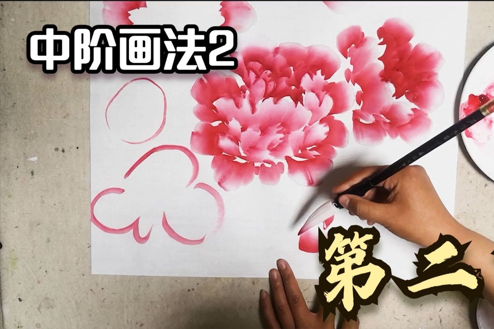 中阶国画写意牡丹画法2教程，第2节花头花苞画法，调色及不同方向