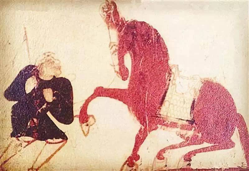 壁画中的吐谷浑人驯马场景