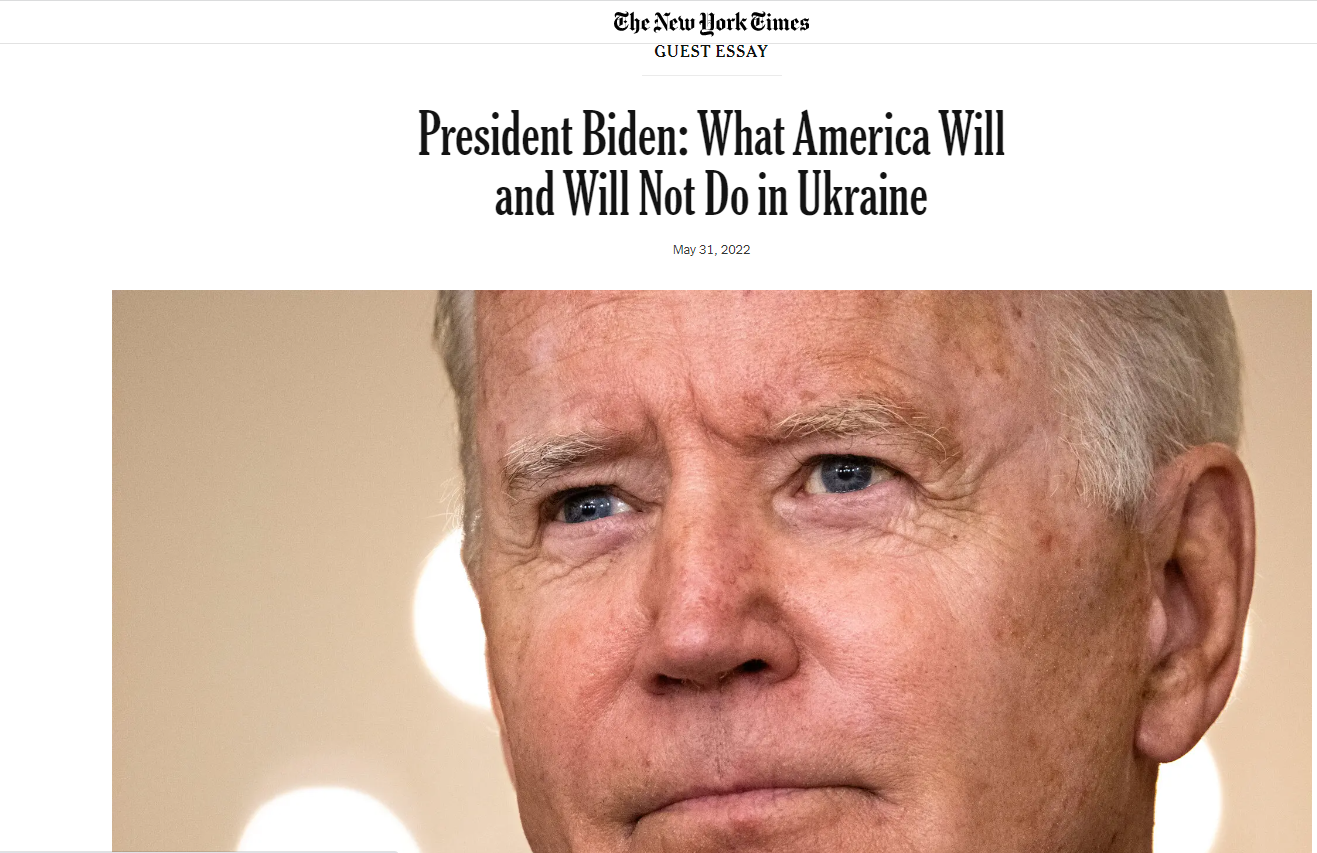 拜登在纽约时报撰文：不逼乌克兰让步 也不寻求普京下台