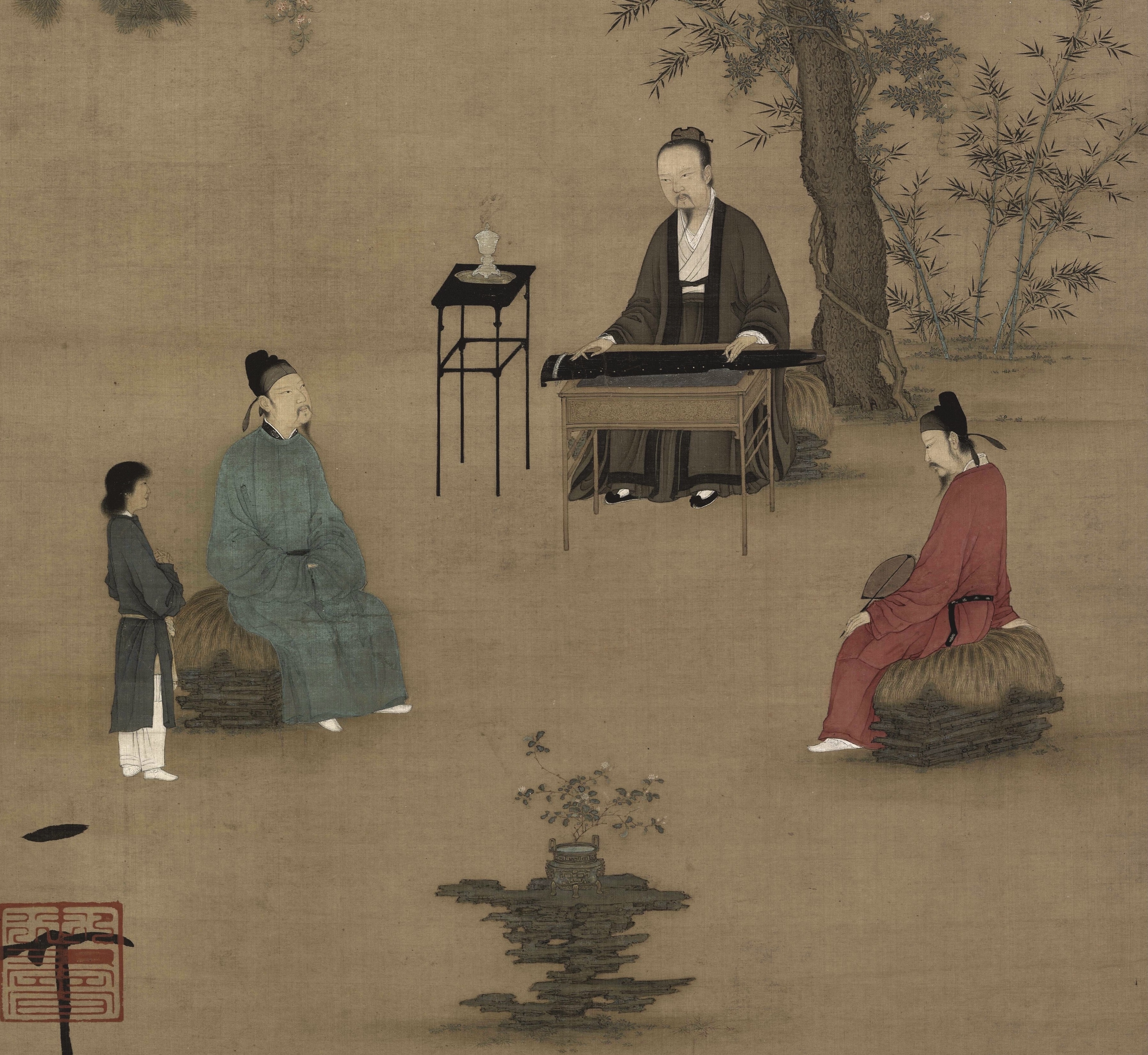 宋画《听琴图》局部