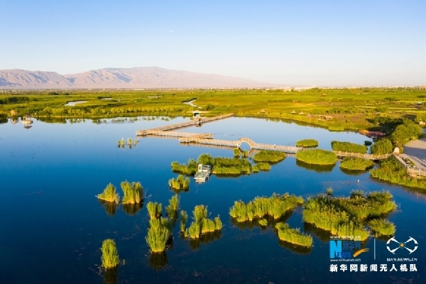 航拍的甘肃省张掖国家湿地公园（资料图） 新华网发（成林 摄）