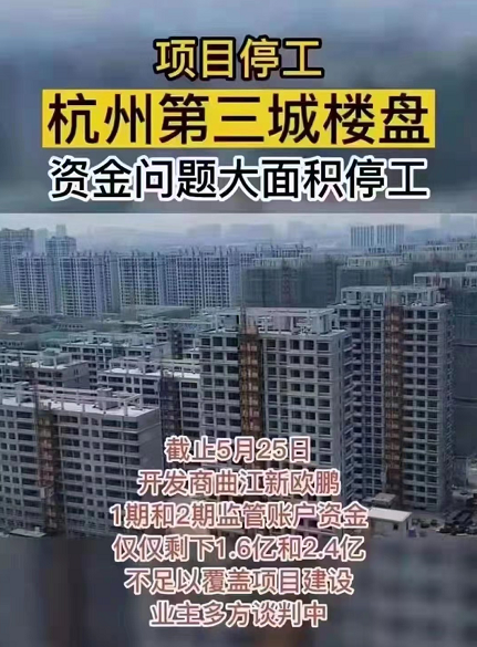 杭州第三城项目因资金问题大面积停工住建局和开发商回应了