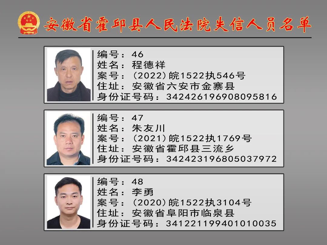 六安又一批失信被执行人名单照片曝光