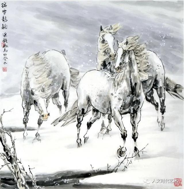 《瑞雪龙驹》（68x69cm)