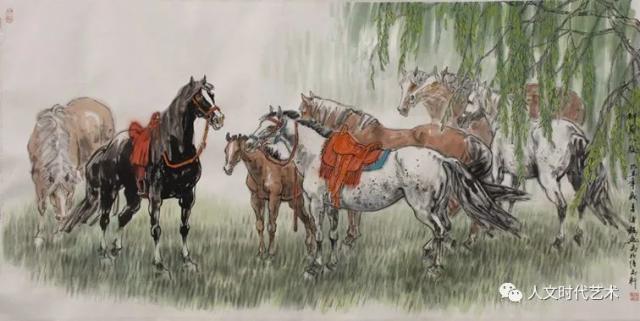 《柳荫骏马》（138x69cm)