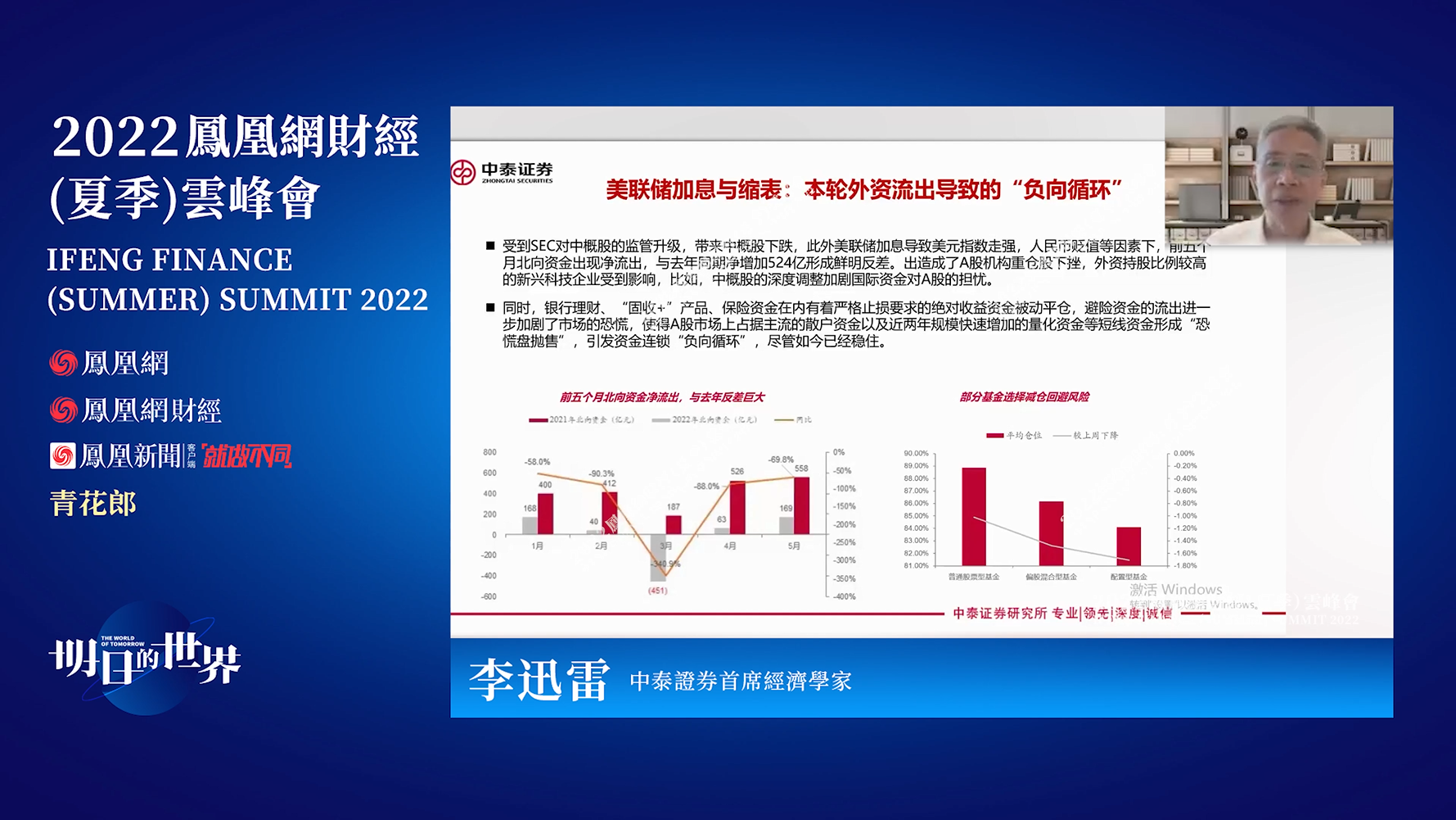 中泰证券首席经济学家李迅雷在峰会发表演讲