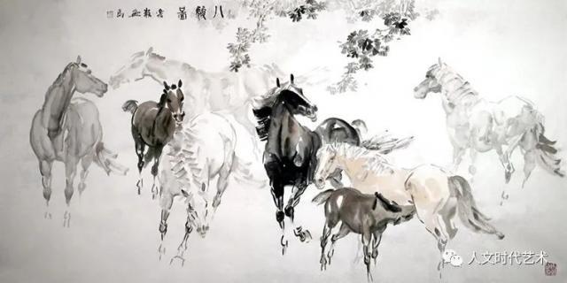 《八骏图》（138x69cm)