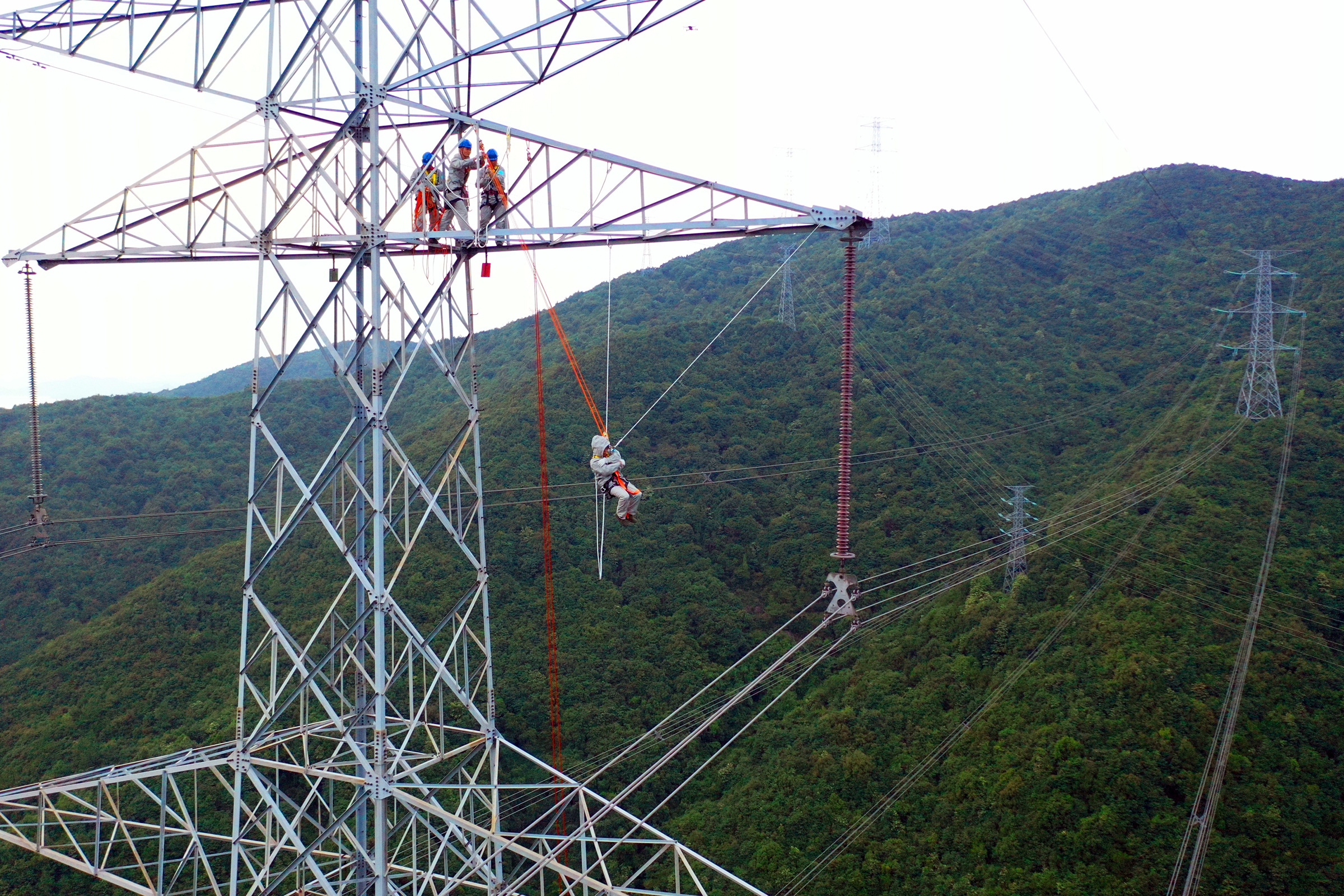 宁波:电力人员高空纵身“荡”入500千伏线路电场消隐患