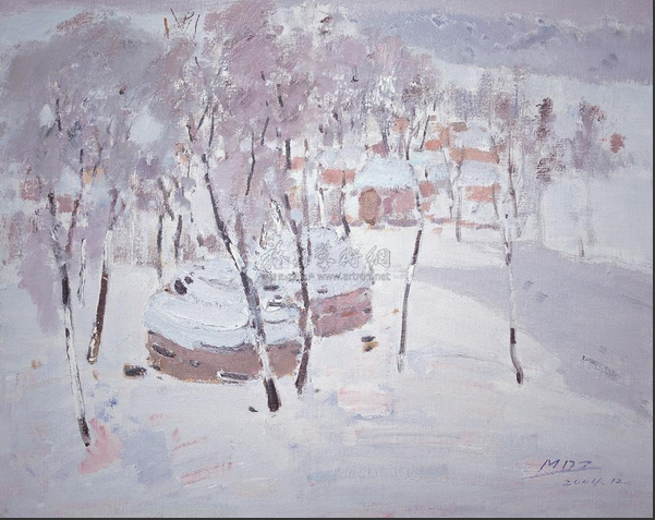 图二 《隆冬山村》 81×100cm 布面油画 2004年