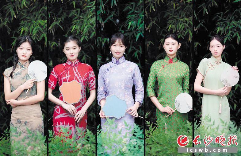 　　湖南女子学院大学生设计的新国风旗袍保留了传统旗袍的风韵，并从廓形、印花、穿着场合等方面进行了改良。受访者供图