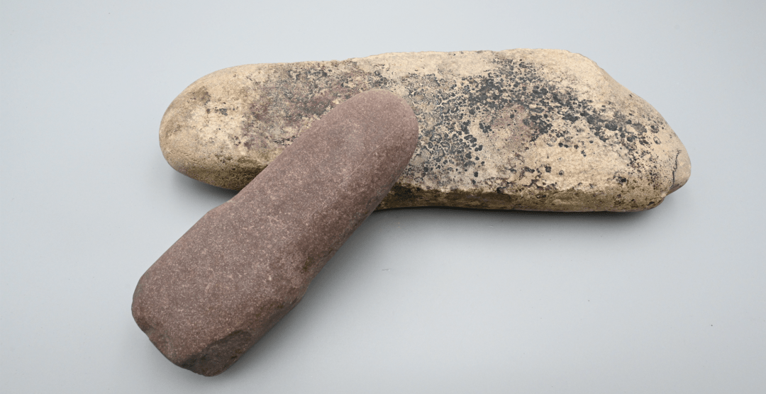 阿克塔拉遗址发掘的石磨盘、石杵