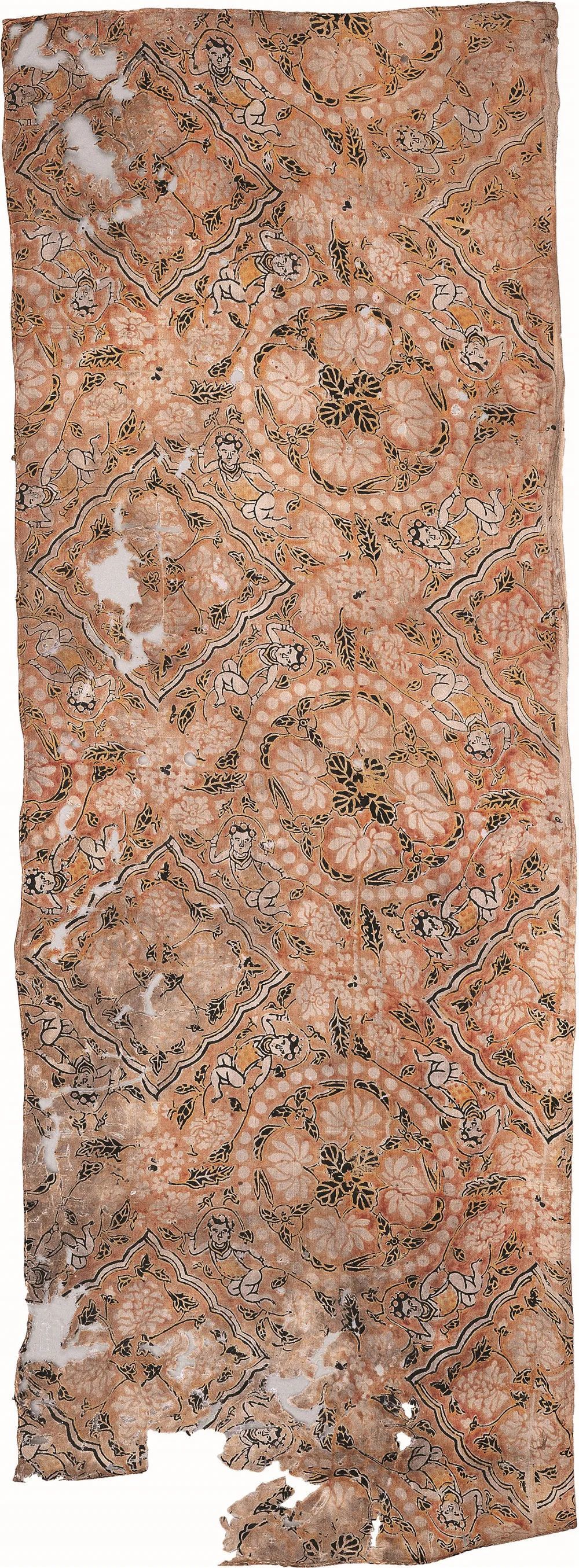 印婴戏莲纹绢 1986年宁夏贺兰县拜寺口双塔出土 宁夏博物馆藏