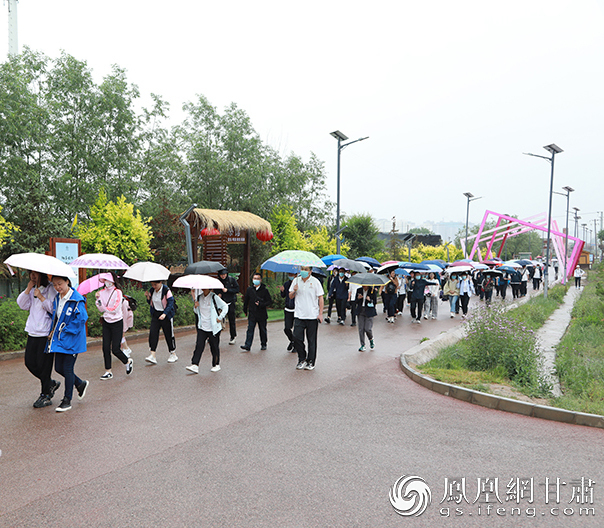 广大党员干部在细雨中开展健步行活动 甘肃银行供图