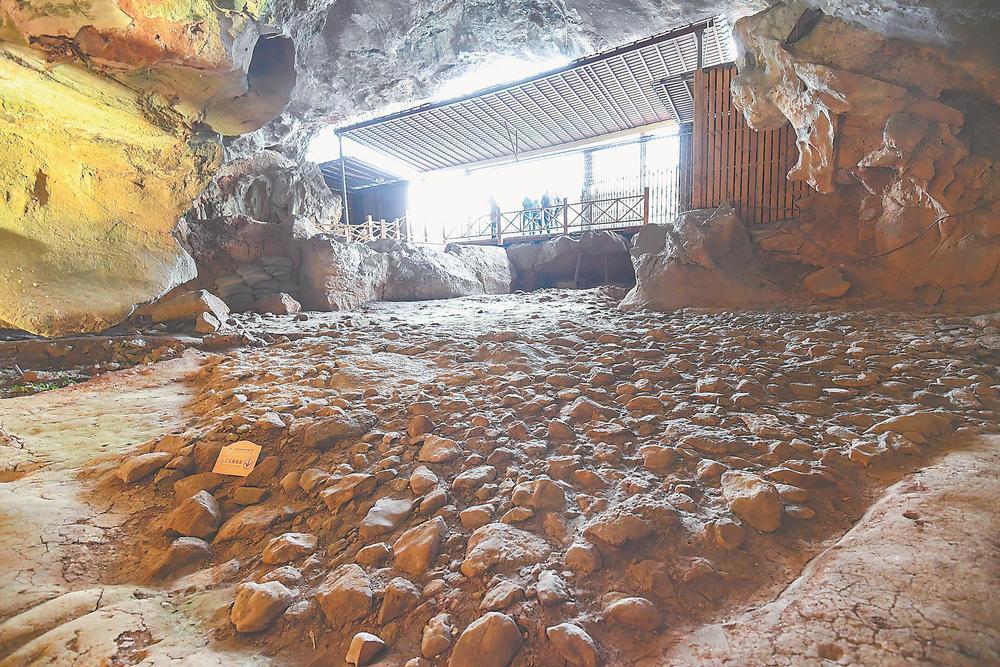 三明万寿岩船帆洞遗址发现的人工石铺地面，“堪称人类最早的室内装修工程”。（记者游庆辉 摄）