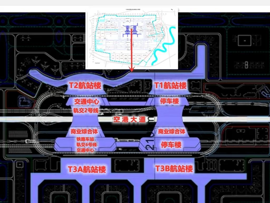 及生活设施;新建配套机坪及交通中心;新建t3航站楼和跑道及跑滑系统