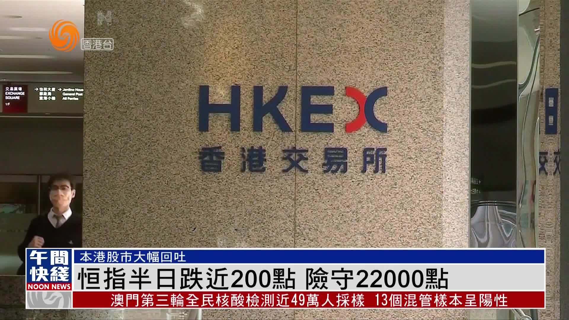 粤语报道｜恒指半日跌近200点 险守22000点