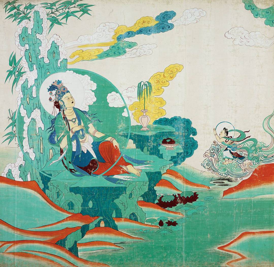 张大千临摹五代水月观音图轴